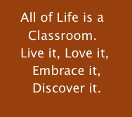    All of Life is a      
     Classroom. 
   Live it, Love it,   
      Embrace it,
      Discover it.                                 